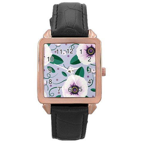 Flowers Petals Blossom Flora Rose Gold Leather Watch  from ArtsNow.com Front