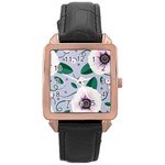 Flowers Petals Blossom Flora Rose Gold Leather Watch 