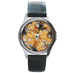 Leaf Yellow Point Flower White Round Metal Watch