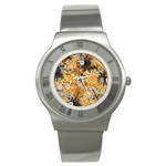 Leaf Yellow Point Flower White Stainless Steel Watch