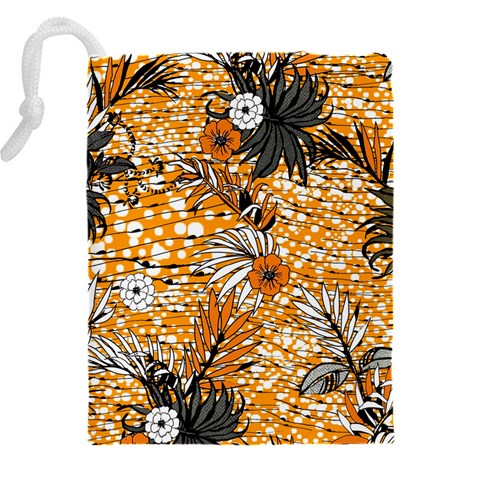 Leaf Yellow Point Flower White Drawstring Pouch (5XL) from ArtsNow.com Back