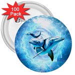 Dolphin Blue Sea Fantasy 3  Buttons (100 pack) 