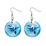 Dolphin Blue Sea Fantasy Mini Button Earrings