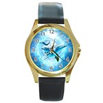 Dolphin Blue Sea Fantasy Round Gold Metal Watch