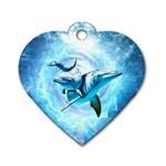 Dolphin Blue Sea Fantasy Dog Tag Heart (Two Sides)