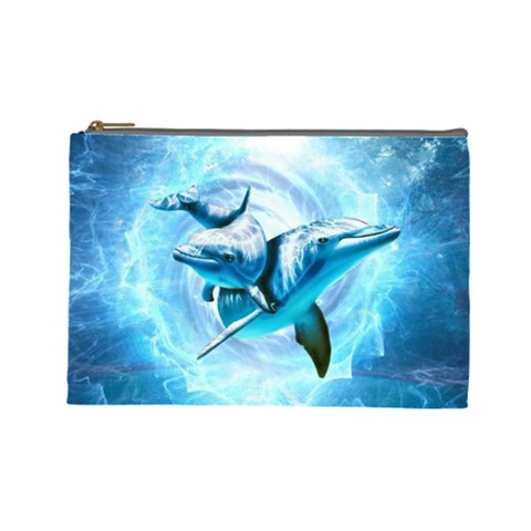 Dolphin Blue Sea Fantasy Cosmetic Bag (Large) from ArtsNow.com Front