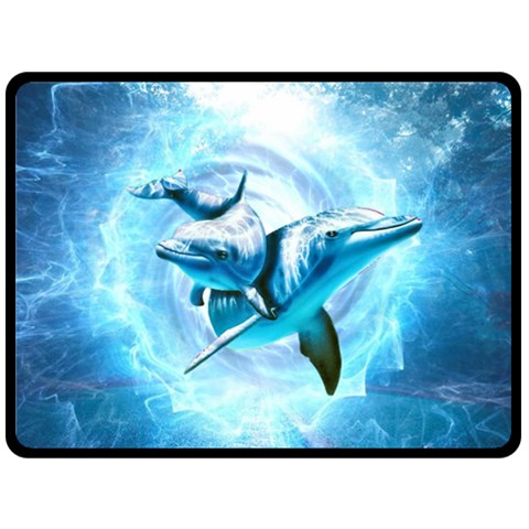 Dolphin Blue Sea Fantasy Fleece Blanket (Large) from ArtsNow.com 80 x60  Blanket Front