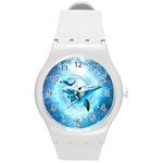 Dolphin Blue Sea Fantasy Round Plastic Sport Watch (M)