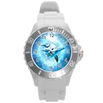 Dolphin Blue Sea Fantasy Round Plastic Sport Watch (L)