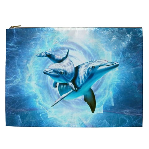 Dolphin Blue Sea Fantasy Cosmetic Bag (XXL) from ArtsNow.com Front