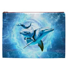 Dolphin Blue Sea Fantasy Cosmetic Bag (XXL) from ArtsNow.com Front