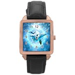 Dolphin Blue Sea Fantasy Rose Gold Leather Watch 