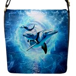 Dolphin Blue Sea Fantasy Flap Closure Messenger Bag (S)