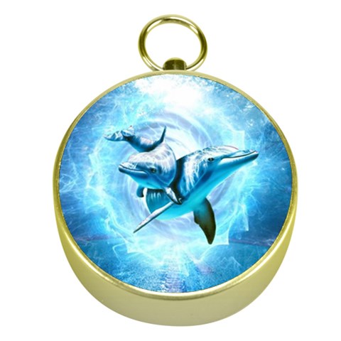 Dolphin Blue Sea Fantasy Gold Compasses from ArtsNow.com Front