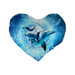 Dolphin Blue Sea Fantasy Standard 16  Premium Flano Heart Shape Cushions