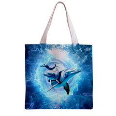 Dolphin Blue Sea Fantasy Zipper Grocery Tote Bag from ArtsNow.com Front