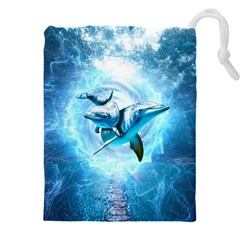 Dolphin Blue Sea Fantasy Drawstring Pouch (5XL) from ArtsNow.com Front