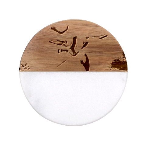 Dolphin Blue Sea Fantasy Classic Marble Wood Coaster (Round)  from ArtsNow.com Front