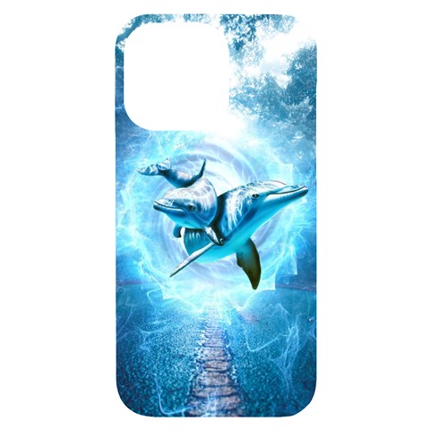 Dolphin Blue Sea Fantasy iPhone 14 Pro Max Black UV Print Case from ArtsNow.com Front