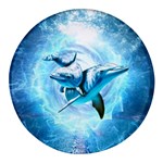 Dolphin Blue Sea Fantasy Round Glass Fridge Magnet (4 pack)