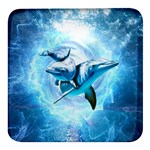 Dolphin Blue Sea Fantasy Square Glass Fridge Magnet (4 pack)