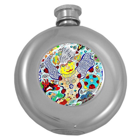 Supersonic ladybug angel power Round Hip Flask (5 oz) from ArtsNow.com Front