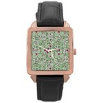 Swirls Foliage Leaves Green Rose Gold Leather Watch 