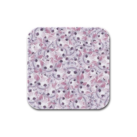 Sweet Kawaii Kitty Pattern (ai) Bk Rubber Square Coaster (4 pack) from ArtsNow.com Front