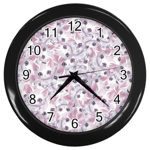 Sweet Kawaii Kitty Pattern (ai) Bk Wall Clock (Black) from ArtsNow.com Front