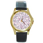 Sweet Kawaii Kitty Pattern (ai) Bk Round Gold Metal Watch