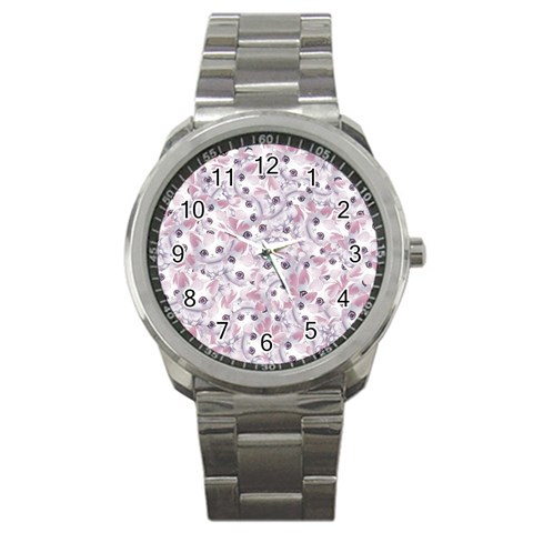 Sweet Kawaii Kitty Pattern (ai) Bk Sport Metal Watch from ArtsNow.com Front