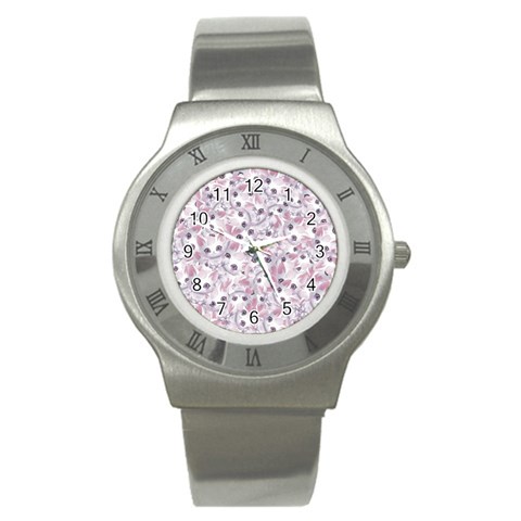 Sweet Kawaii Kitty Pattern (ai) Bk Stainless Steel Watch from ArtsNow.com Front