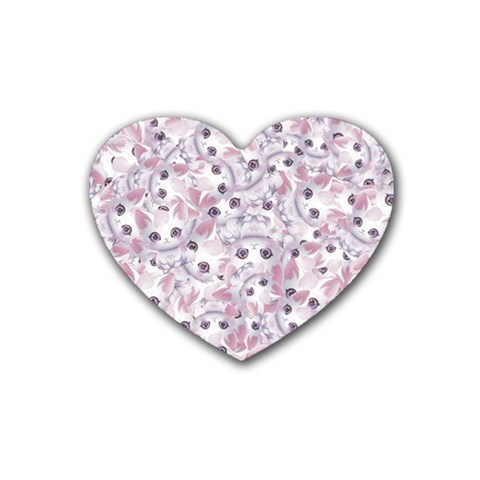 Sweet Kawaii Kitty Pattern (ai) Bk Rubber Heart Coaster (4 pack) from ArtsNow.com Front