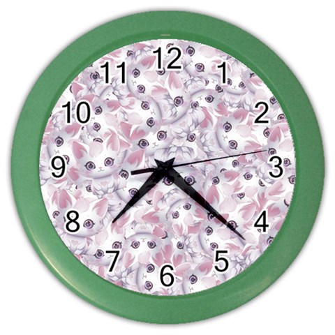 Sweet Kawaii Kitty Pattern (ai) Bk Color Wall Clock from ArtsNow.com Front