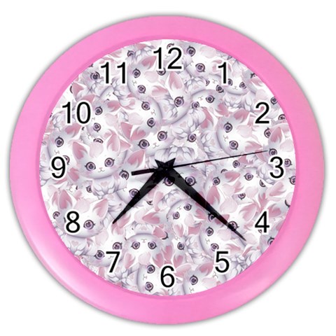 Sweet Kawaii Kitty Pattern (ai) Bk Color Wall Clock from ArtsNow.com Front