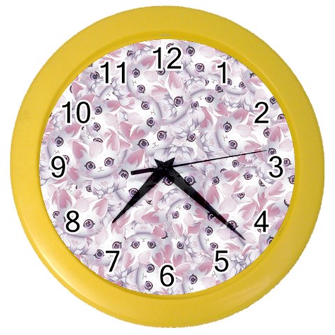 Sweet Kawaii Kitty Pattern (ai) Bk Color Wall Clock from ArtsNow.com Front