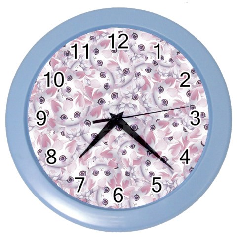 Sweet Kawaii Kitty Pattern (ai) Bk Color Wall Clock from ArtsNow.com Front