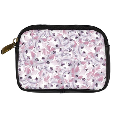 Sweet Kawaii Kitty Pattern (ai) Bk Digital Camera Leather Case from ArtsNow.com Front