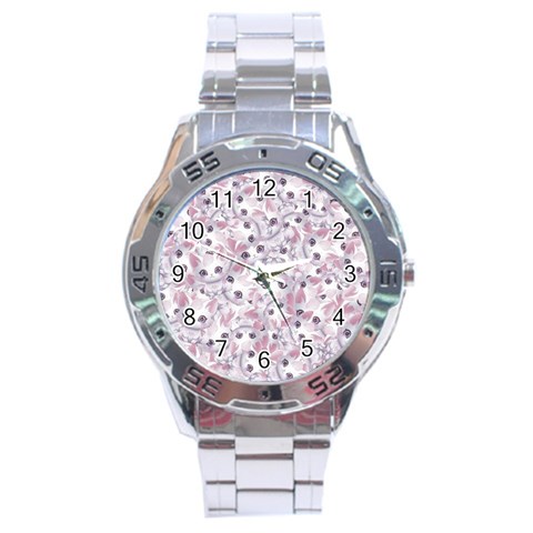 Sweet Kawaii Kitty Pattern (ai) Bk Stainless Steel Analogue Watch from ArtsNow.com Front