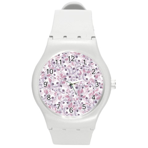 Sweet Kawaii Kitty Pattern (ai) Bk Round Plastic Sport Watch (M) from ArtsNow.com Front