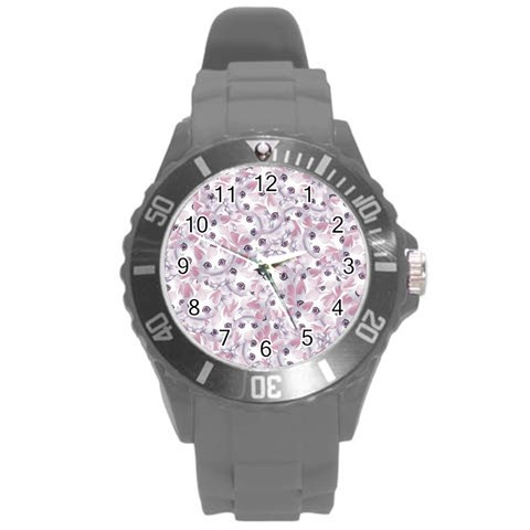 Sweet Kawaii Kitty Pattern (ai) Bk Round Plastic Sport Watch (L) from ArtsNow.com Front