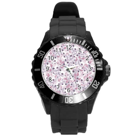 Sweet Kawaii Kitty Pattern (ai) Bk Round Plastic Sport Watch (L) from ArtsNow.com Front