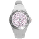 Sweet Kawaii Kitty Pattern (ai) Bk Round Plastic Sport Watch (L)