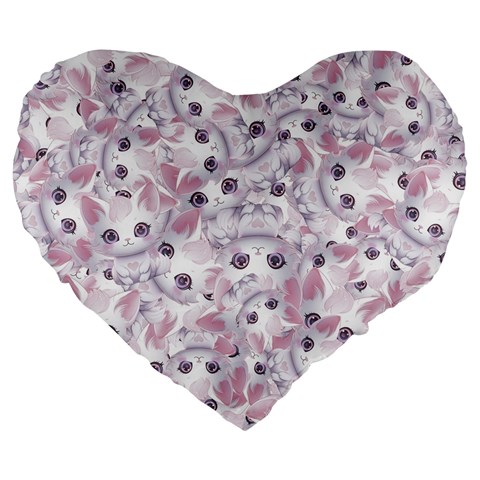 Sweet Kawaii Kitty Pattern (ai) Bk Large 19  Premium Heart Shape Cushions from ArtsNow.com Front