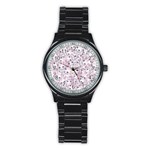 Sweet Kawaii Kitty Pattern (ai) Bk Stainless Steel Round Watch