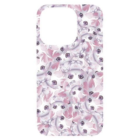 Sweet Kawaii Kitty Pattern (ai) Bk iPhone 14 Pro Black UV Print Case from ArtsNow.com Front