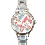 Feathers, Boho, Cute, Feather, Pastel Round Italian Charm Watch