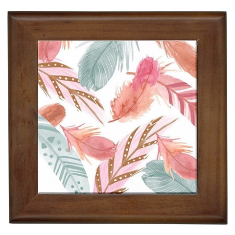 Feathers, Boho, Cute, Feather, Pastel Framed Tile from ArtsNow.com Front