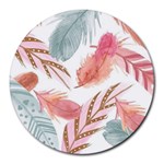 Feathers, Boho, Cute, Feather, Pastel Round Mousepad