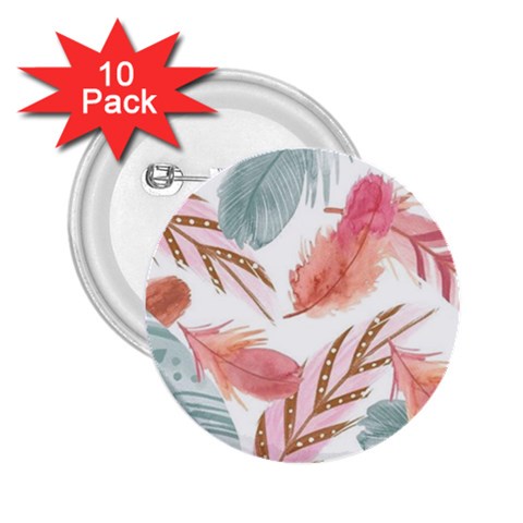 Feathers, Boho, Cute, Feather, Pastel 2.25  Buttons (10 pack)  from ArtsNow.com Front